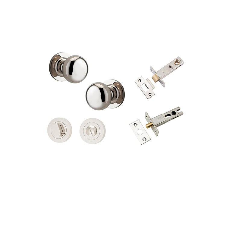 Cambridge Knob - Round Rose Privacy Kit with Separate Privacy Turn Polished Nickel / Solid Brass