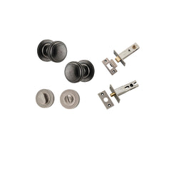 Paddington Knob - Round Rose Privacy Kit with Separate Privacy Turn Rumbled Nickel / Solid Brass