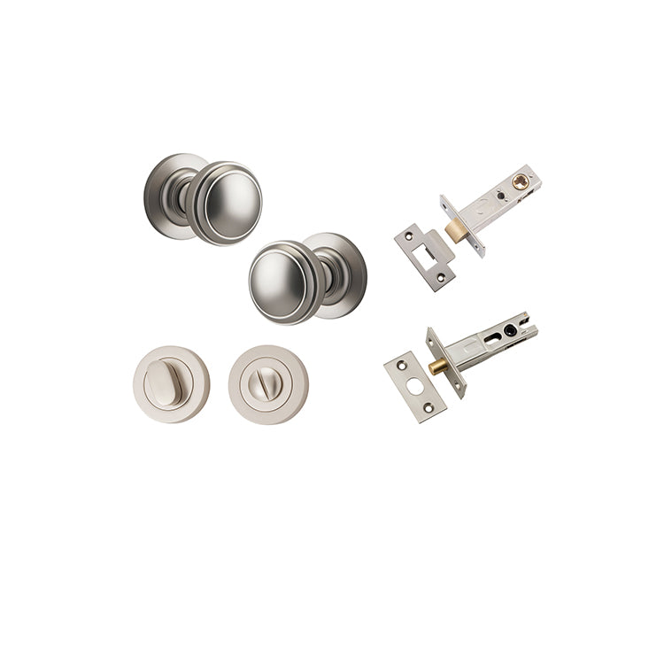 Paddington Knob - Round Rose Privacy Kit with Separate Privacy Turn Satin Nickel / Solid Brass