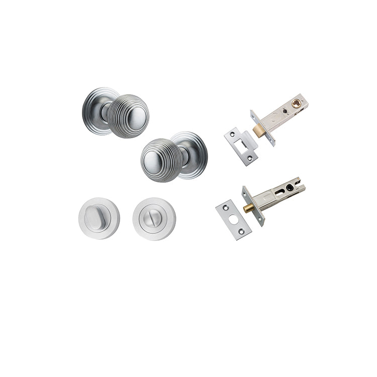 Guildford Knob - Round Rose Privacy Kit with Separate Privacy Turn Satin Chrome / Solid Brass