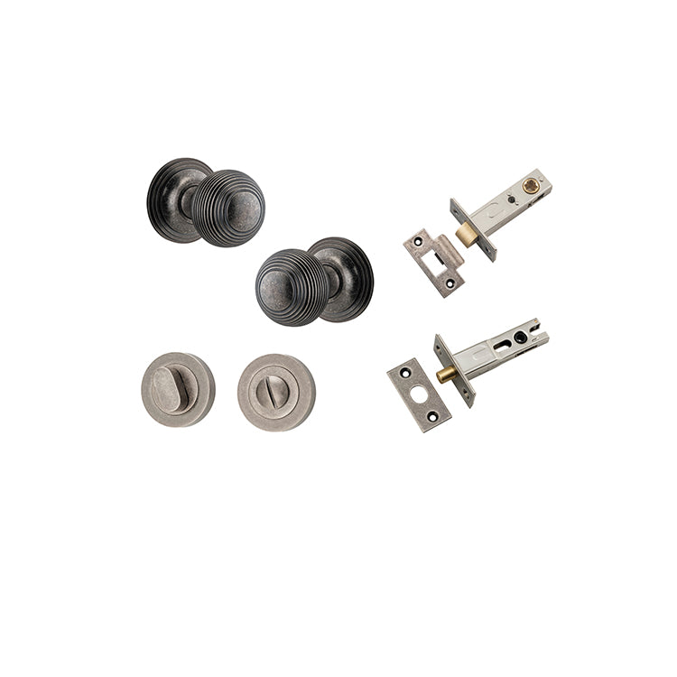 Guildford Knob - Round Rose Privacy Kit with Separate Privacy Turn Rumbled Nickel / Solid Brass
