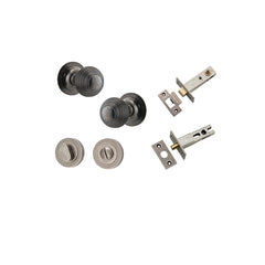 Guildford Knob - Round Rose Privacy Kit with Separate Privacy Turn Rumbled Nickel / Solid Brass