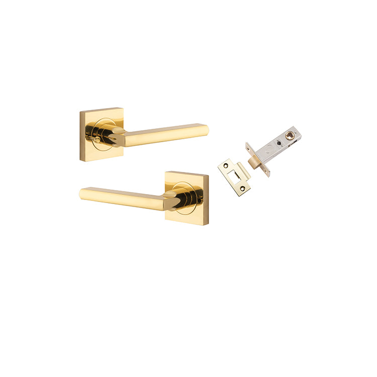 Baltimore Lever - Square Rose (Inbuilt Privacy) Polished Brass / Solid Brass