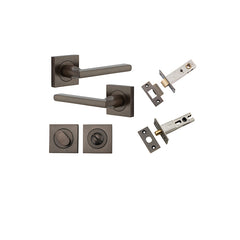Baltimore Lever - Square Rose Privacy Kit with Separate Privacy Turn Antique Brass / Solid Brass