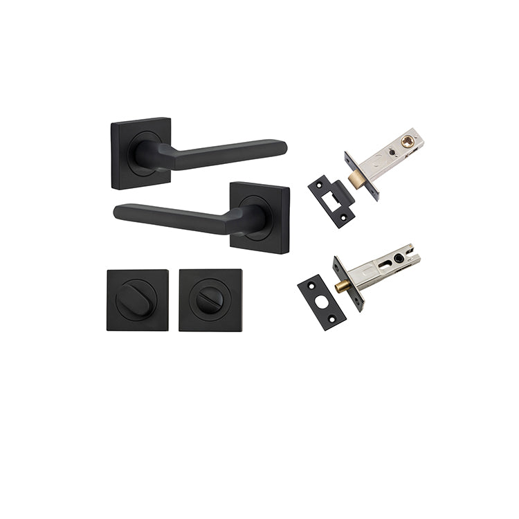 Baltimore Lever - Square Rose Privacy Kit with Separate Privacy Turn Matt Black / Solid Brass