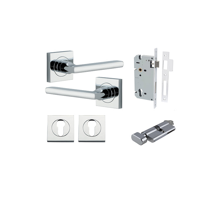 Baltimore Lever - Square Rose Entrance Kit with Separate High Security Lock Chrome Plated / Solid Brass