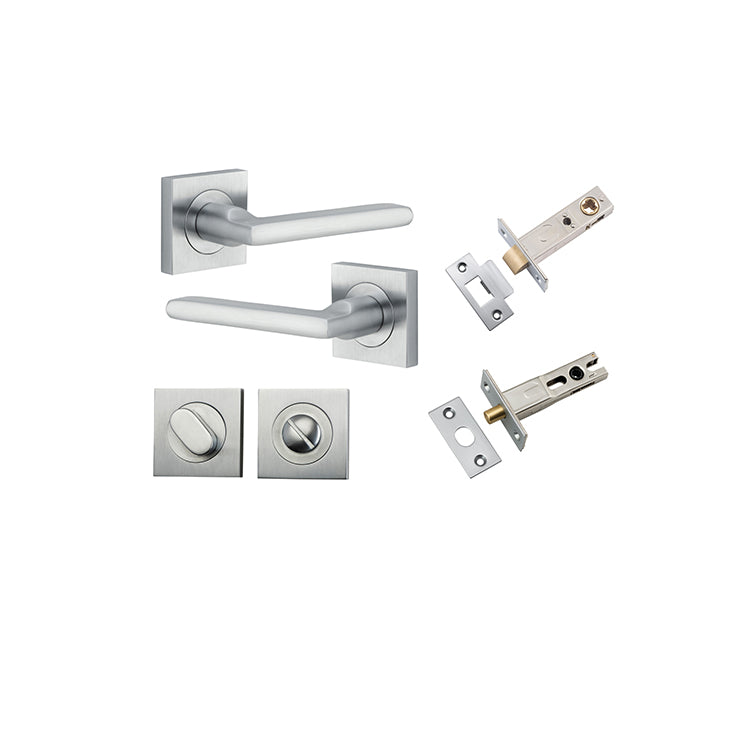 Baltimore Lever - Square Rose Privacy Kit with Separate Privacy Turn Satin Chrome / Solid Brass