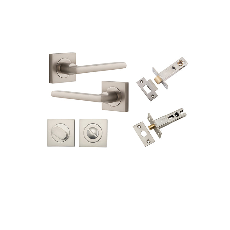 Baltimore Lever - Square Rose Privacy Kit with Separate Privacy Turn Satin Nickel / Solid Brass