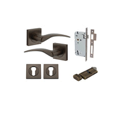Oxford Lever - Square Rose Entrance Kit with Separate High Security Lock Antique Brass / Solid Brass