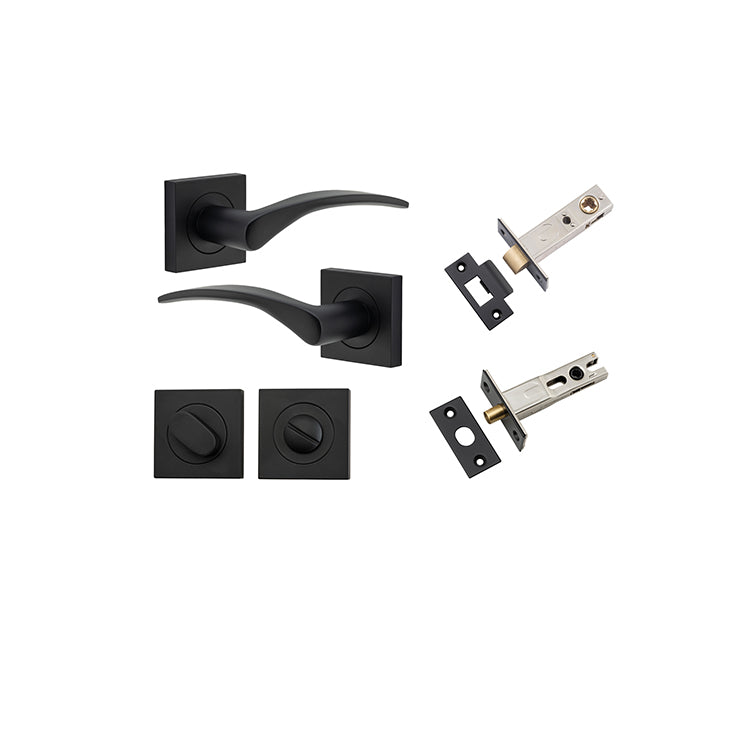 Oxford Lever - Square Rose Privacy Kit with Separate Privacy Turn Matt Black / Solid Brass