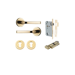 Annecy Lever - Round Rose Entrance Kit with Separate High Security Lock Polished Brass / Solid Brass