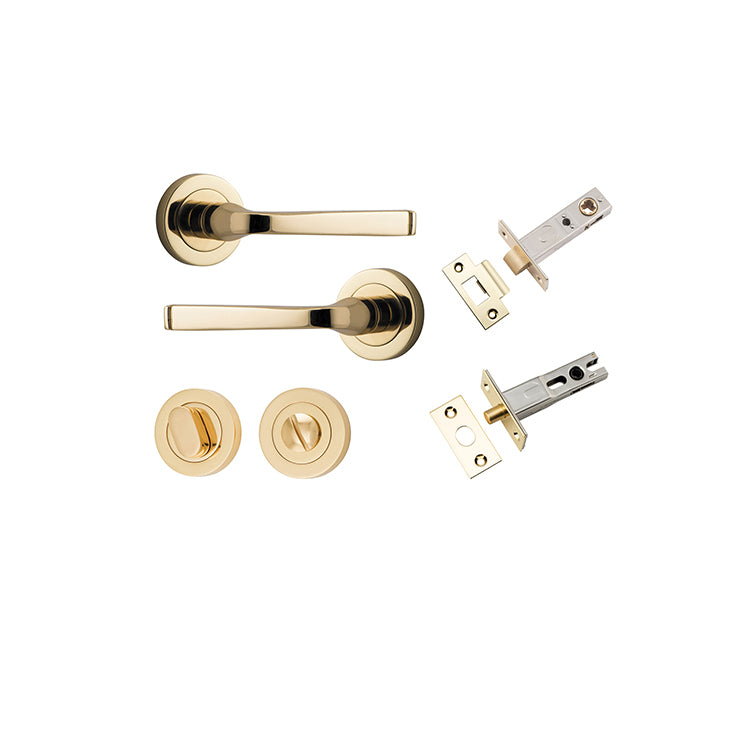 Annecy Lever - Round Rose Privacy Kit with Separate Privacy Turn Polished Brass / Solid Brass