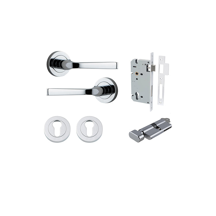 Annecy Lever - Round Rose Entrance Kit with Separate High Security Lock Chrome Plated / Solid Brass