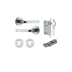 Annecy Lever - Round Rose Entrance Kit with Separate High Security Lock Satin Chrome / Solid Brass