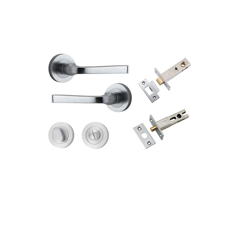 Annecy Lever - Round Rose Privacy Kit with Separate Privacy Turn Satin Chrome / Solid Brass