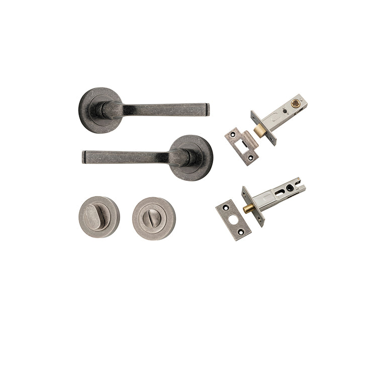 Annecy Lever - Round Rose Privacy Kit with Separate Privacy Turn Rumbled Nickel / Solid Brass