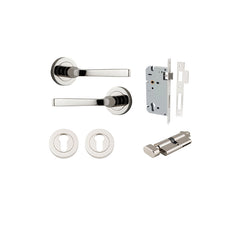 Annecy Lever - Round Rose Entrance Kit with Separate High Security Lock Polished Nickel / Solid Brass