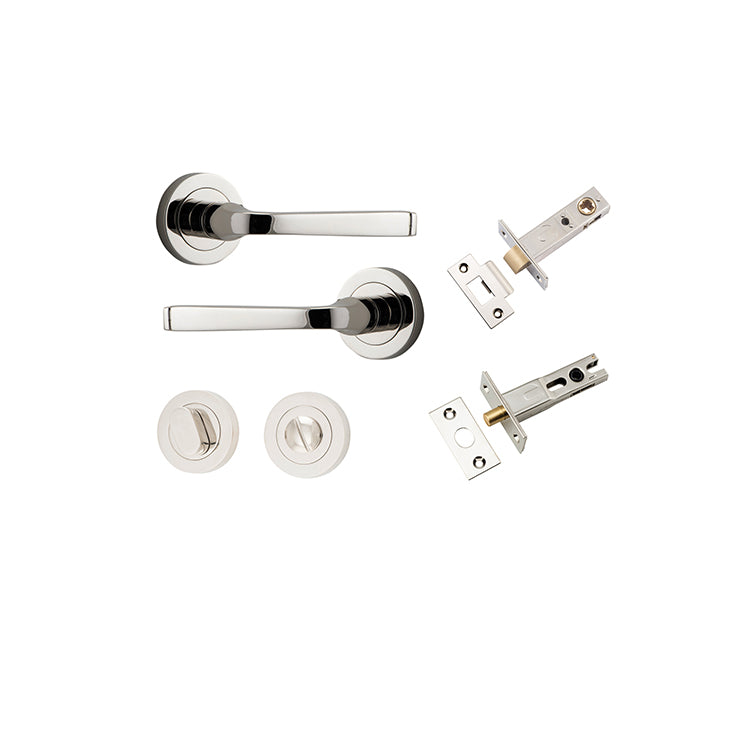 Annecy Lever - Round Rose Privacy Kit with Separate Privacy Turn Polished Nickel / Solid Brass