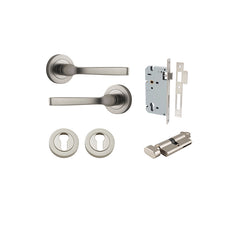 Annecy Lever - Round Rose Entrance Kit with Separate High Security Lock Satin Nickel / Solid Brass