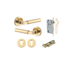 Berlin Lever - Round Rose Entrance Kit with High Security Lock Polished Brass / Solid Brass