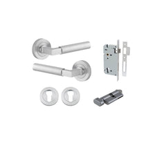 Berlin Lever - Round Rose Entrance Kit with High Security Lock Satin Chrome / Solid Brass