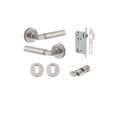 Berlin Lever - Round Rose Entrance Kit with High Security Lock Satin Nickel / Solid Brass