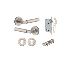 Berlin Lever - Round Rose Entrance Kit with High Security Lock Satin Nickel / Solid Brass