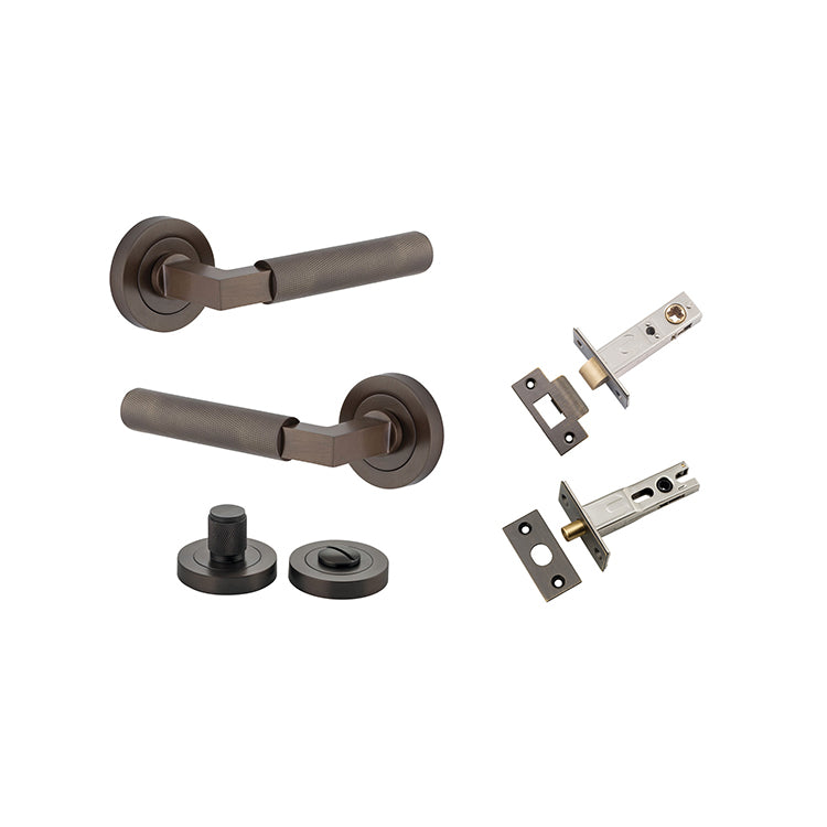 Brunswick Lever - Round Rose Privacy Kit Antique Brass / Solid Brass