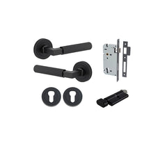 Brunswick Lever - Round Rose Entrance Kit with High Security Lock Matt Black / Solid Brass