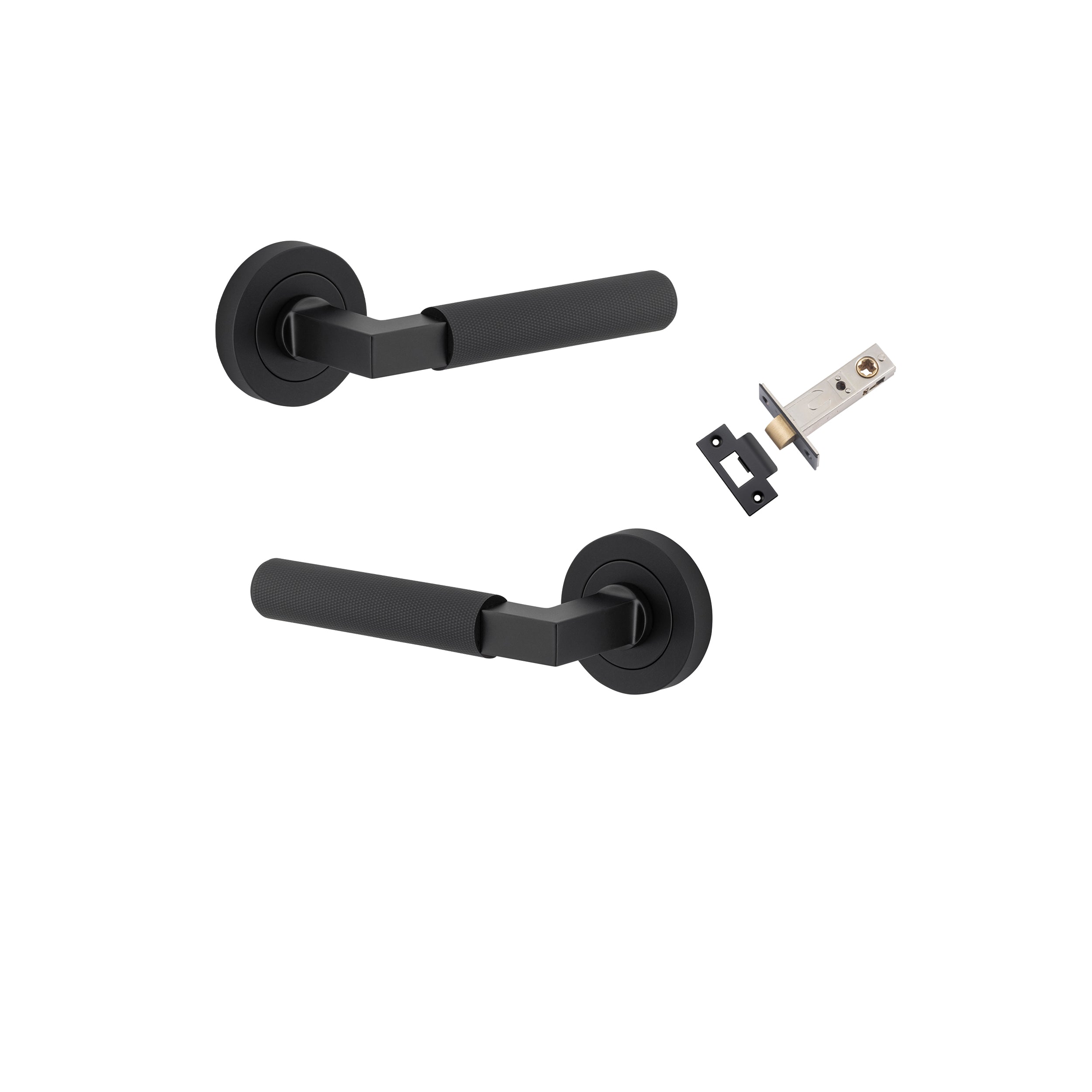 Brunswick Lever - Round Rose Passage Kit Matt Black / Solid Brass