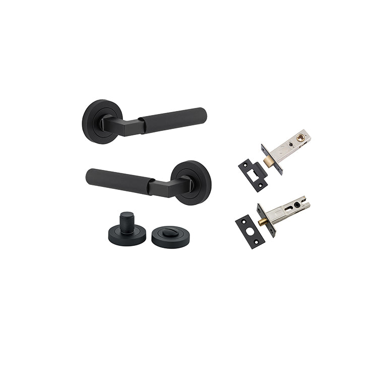 Brunswick Lever - Round Rose Privacy Kit Matt Black / Solid Brass