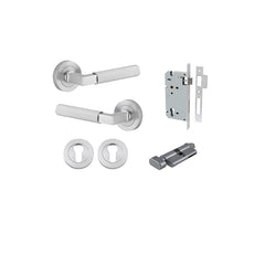 Brunswick Lever - Round Rose Entrance Kit with High Security Lock Satin Chrome / Solid Brass