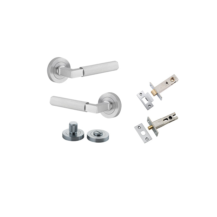 Brunswick Lever - Round Rose Privacy Kit Satin Chrome / Solid Brass