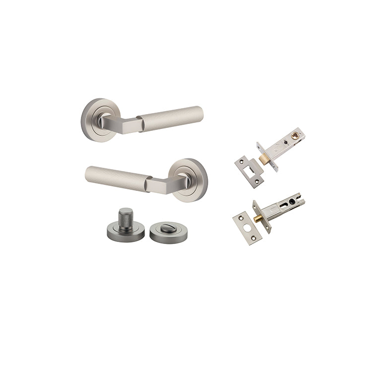 Brunswick Lever - Round Rose Privacy Kit Satin Nickel / Solid Brass