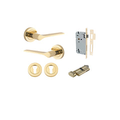 Como Lever - Round Rose Entrance Kit with High Security Lock Polished Brass / Solid Brass