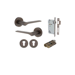 Como Lever - Round Rose Entrance Kit with High Security Lock Antique Brass / Solid Brass