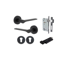 Como Lever - Round Rose Entrance Kit with High Security Lock Matt Black / Solid Brass