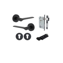 Como Lever - Round Rose Entrance Kit with High Security Lock Matt Black / Solid Brass