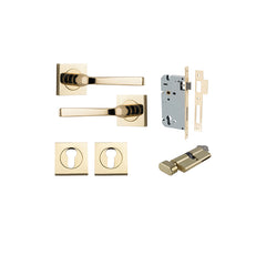 Annecy Lever - Square Rose Entrance Kit with Separate High Security Lock Polished Brass / Solid Brass