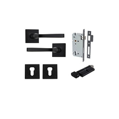 Annecy Lever - Square Rose Entrance Kit with Separate High Security Lock Matt Black / Solid Brass