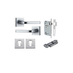 Annecy Lever - Square Rose Entrance Kit with Separate High Security Lock Satin Chrome / Solid Brass