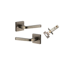 Annecy Lever - Square Rose (Inbuilt Privacy) Rumbled Nickel / Solid Brass