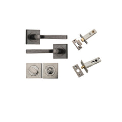 Annecy Lever - Square Rose Privacy Kit with Separate Privacy Turn Rumbled Nickel / Solid Brass