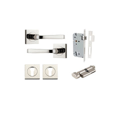 Annecy Lever - Square Rose Entrance Kit with Separate High Security Lock Polished Nickel / Solid Brass