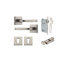 Annecy Lever - Square Rose Entrance Kit with Separate High Security Lock Satin Nickel / Solid Brass