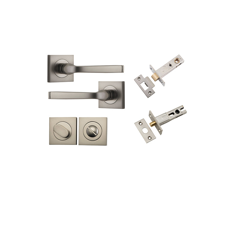 Annecy Lever - Square Rose Privacy Kit with Separate Privacy Turn Satin Nickel / Solid Brass