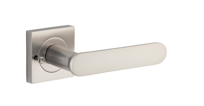 Bronte Lever - Square Rose Privacy Kit (Inbuilt Privacy) Satin Nickel / Solid Brass