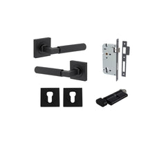 Brunswick Lever - Square Rose Entrance Kit with High Security Lock Matt Black / Solid Brass