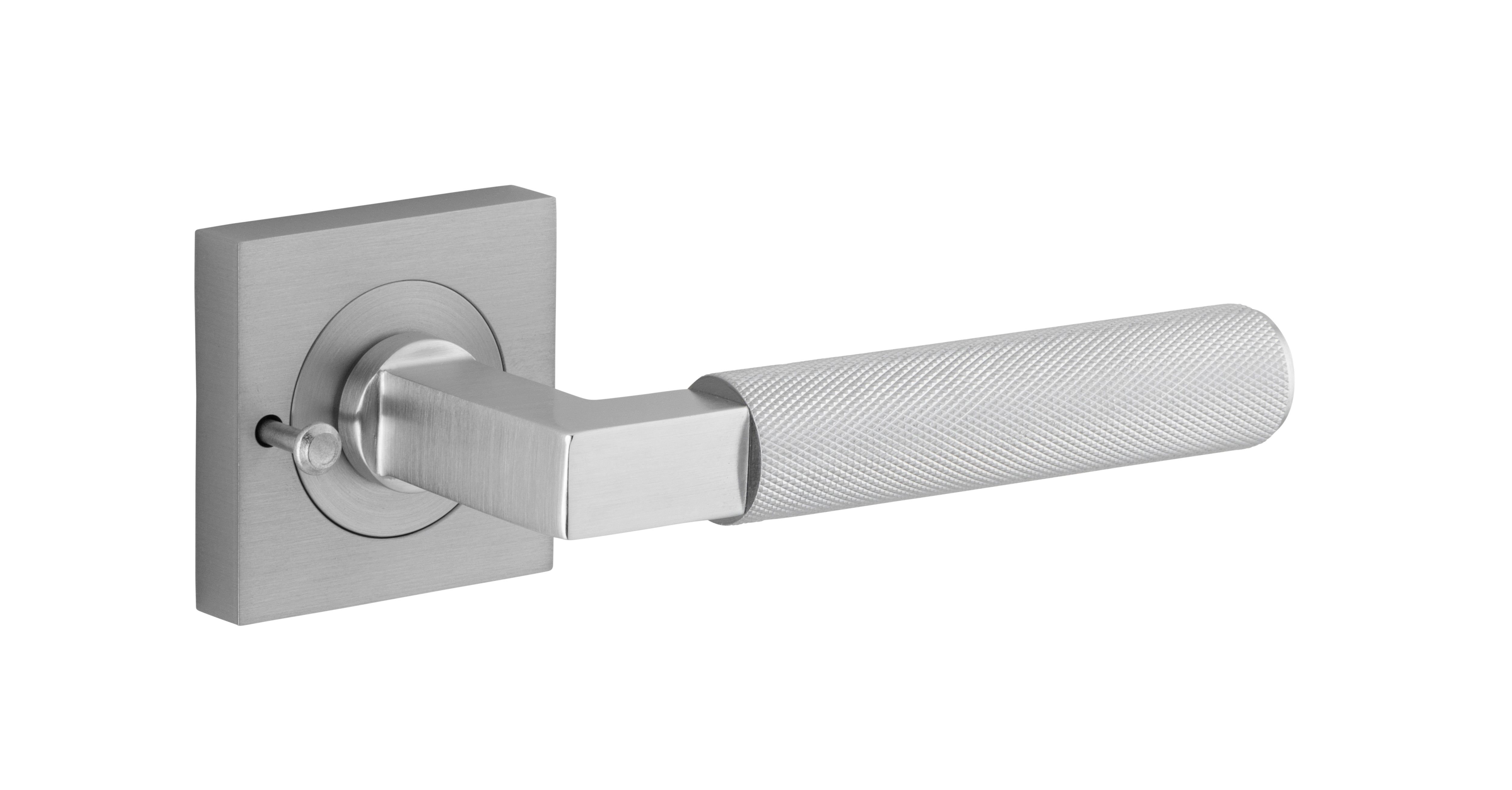 Brunswick Lever - Square Rose Privacy Kit (Inbuilt Privacy) Satin Chrome / Solid Brass