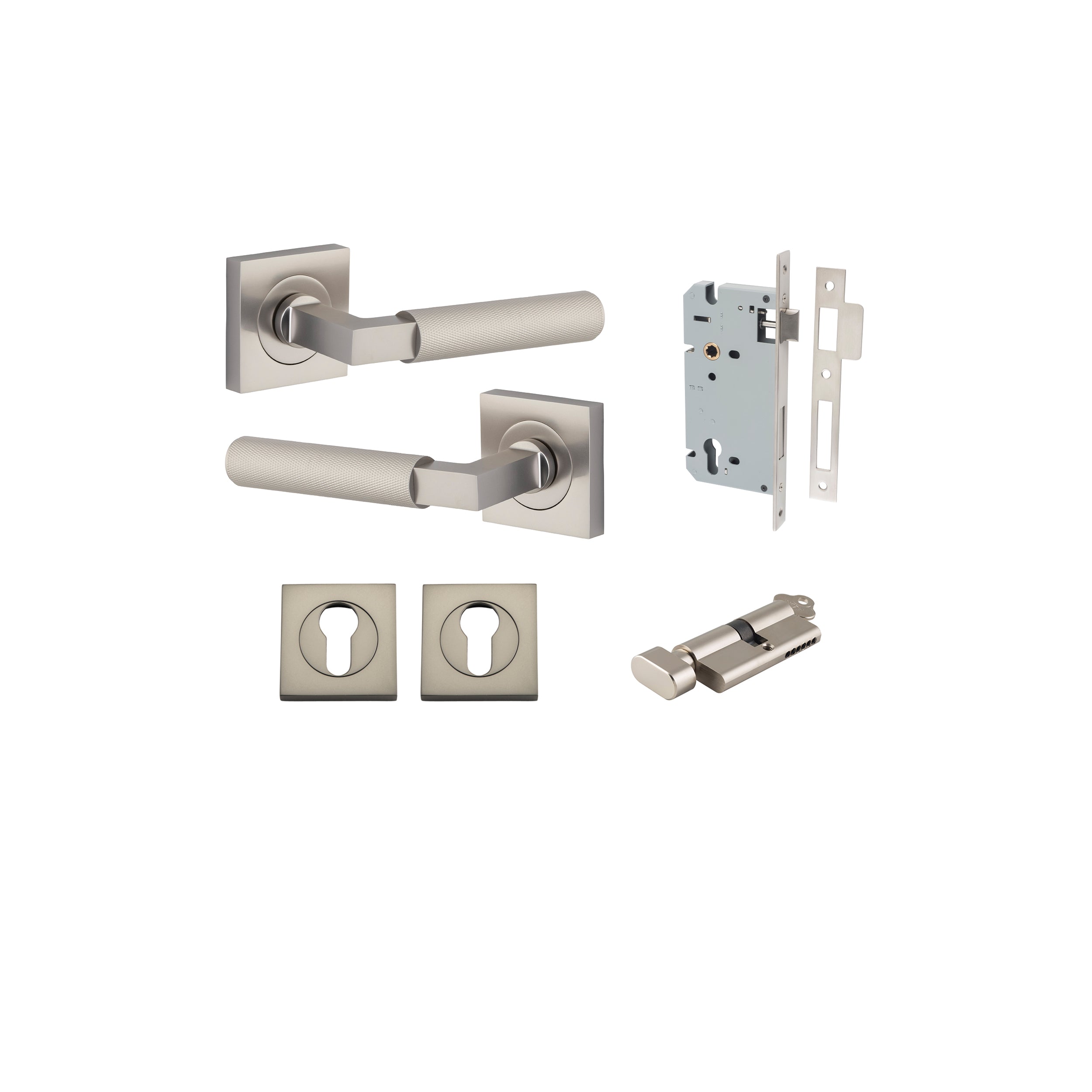 Brunswick Lever - Square Rose Entrance Kit with High Security Lock Satin Nickel / Solid Brass